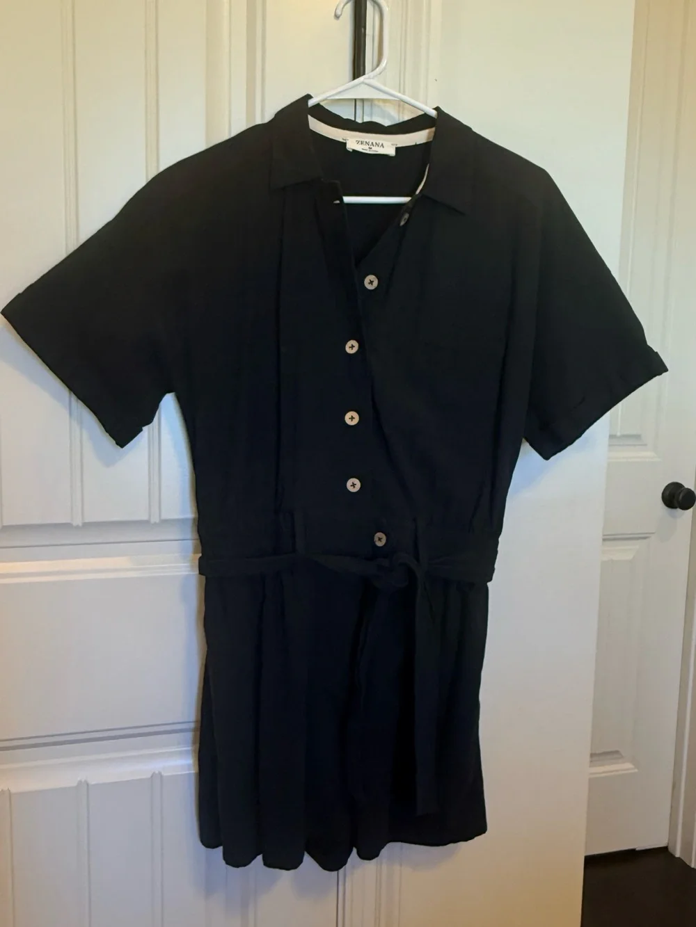 Zenana Black Short Sleeve Button Romper